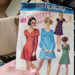 Vintage 70s Simplicity sewing pattern size 12 cute cocktail dresses CUT